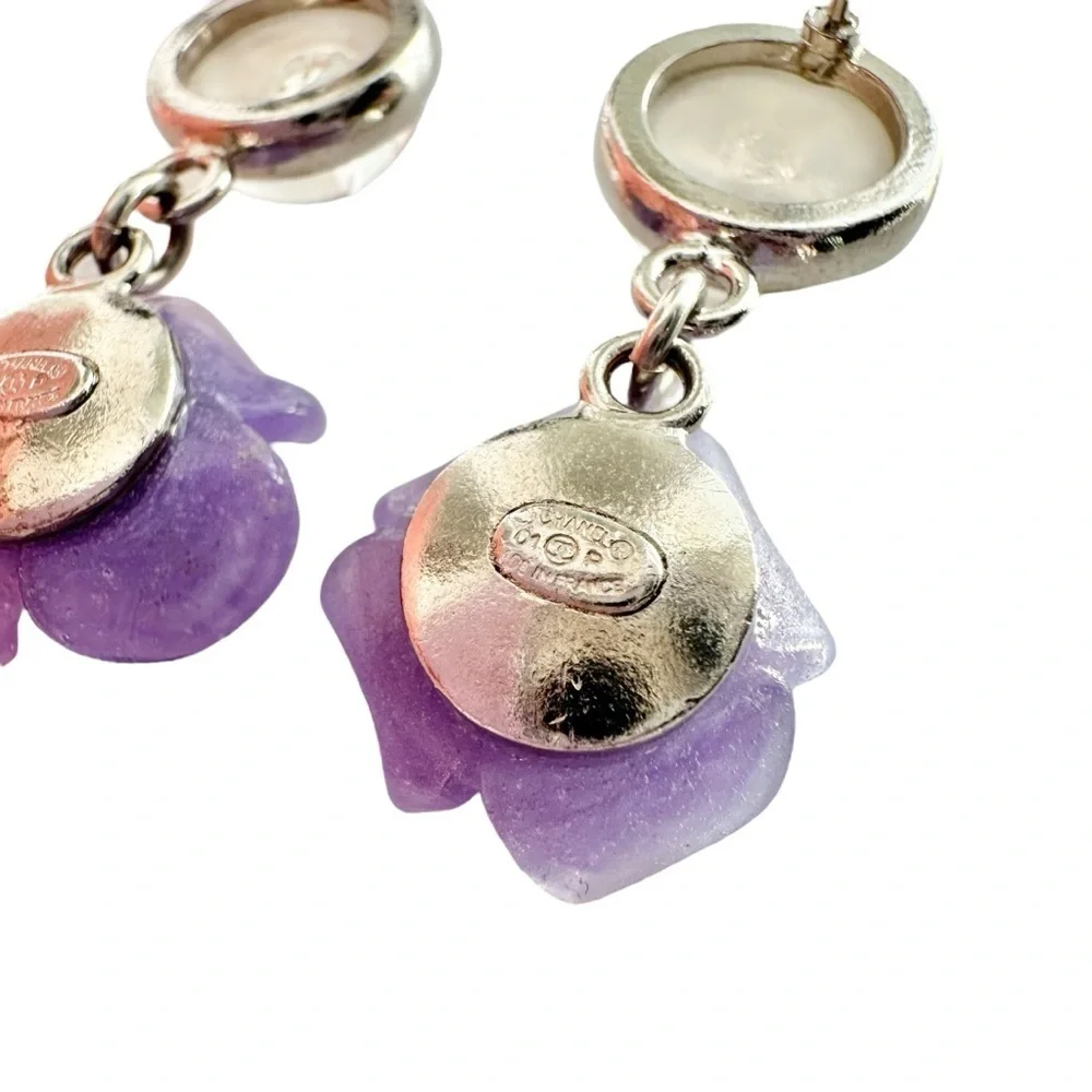 Chanel Purple Camellia Flower Silver Studded Earring Set with Box - Picture 8 of 15